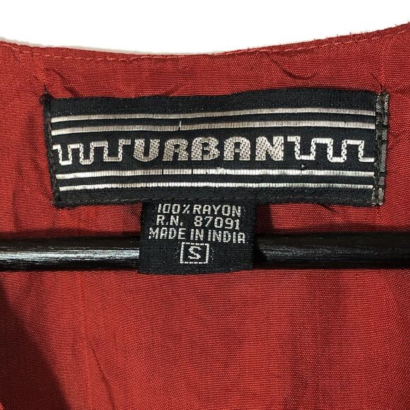 Orange Vest Shimmery Vintage Rayon from India Beaded Stamped Mirrors Small - Picture 5 of 9